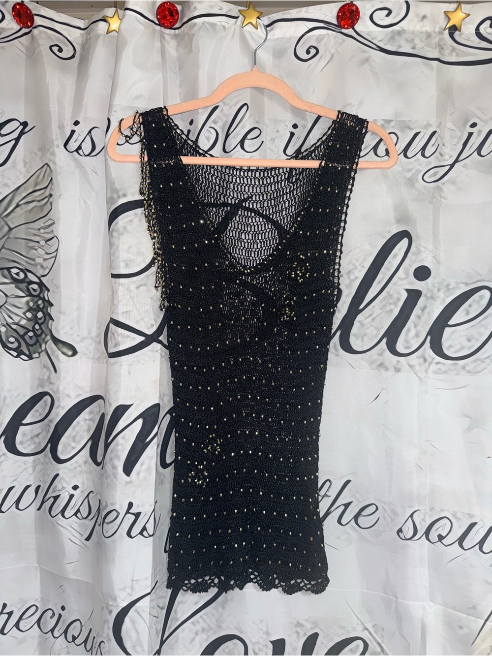 Black Net Gold Beaded Cami
